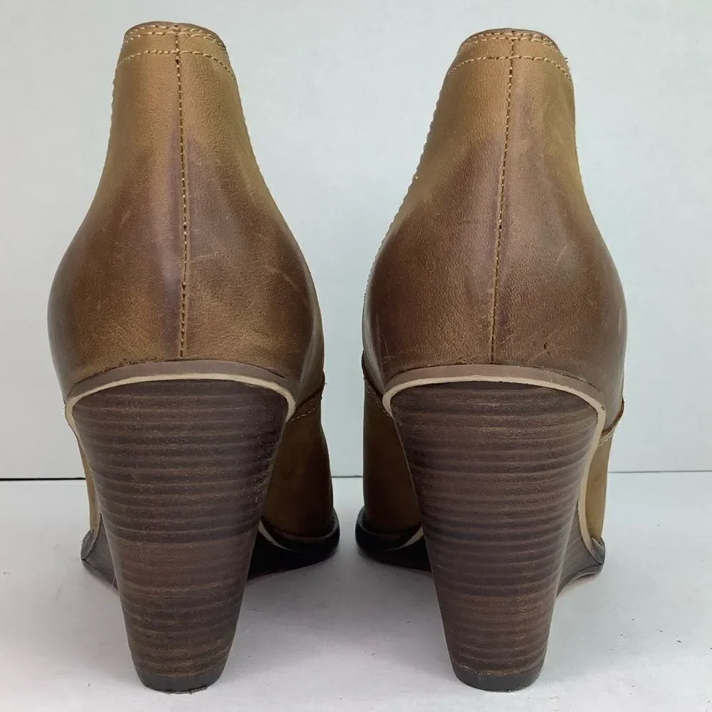 Cole Haan Grand.08 Light Brown Leather Wedge Women’s Ankle Booties Size 8.5B